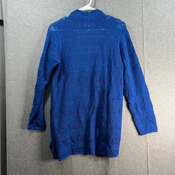 Joan Rivers Crochet Stripe Open Front Cardigan Summer Navy Medium - Picture 2 of 10